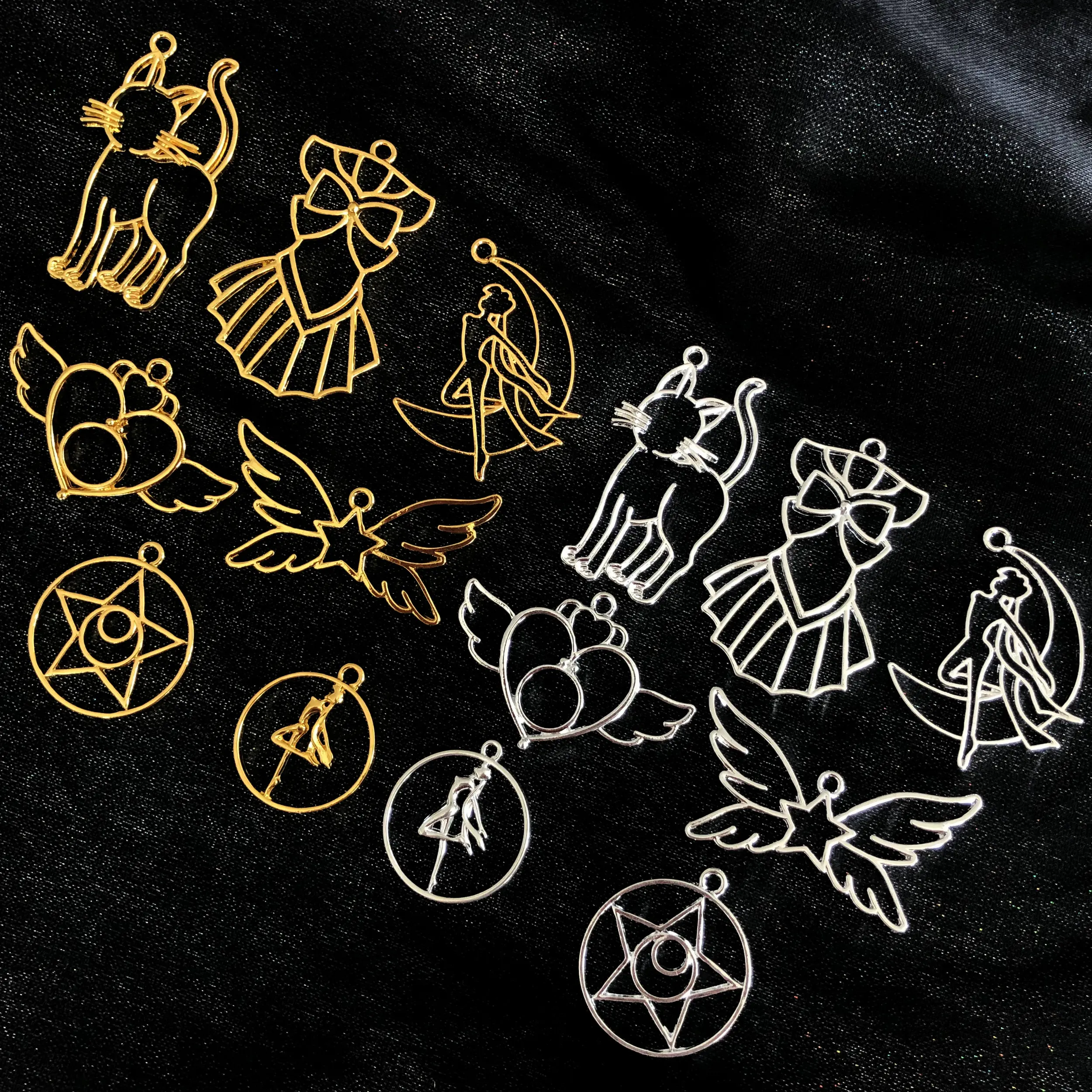 Moon Girl Cat Open Bezel Resin Craft Pendant DIY UV Jewelry Making Pretty Soldier Dress Charms Metal Frame Key Chain | Дом и сад