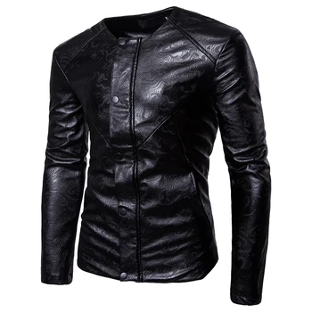 

New Autumn/winter Gothic Motorcycle Leather Jacket with Special Pattern Design for Men's Trend Jacket
