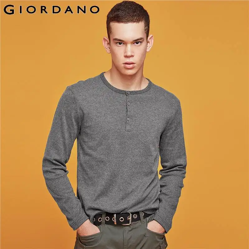 Giordano/мужская футболка с длинным рукавом, футболка с принтом «Henry», Homme Camiseta Masculina, хлопок, теплые зимние топы 01029803
