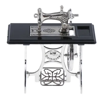 

1:12 Dollhouse Miniature Metal Sewing Machine with Worktable, Realistic Life Scenes Decor Ornaments Model Handcraft Collectibles