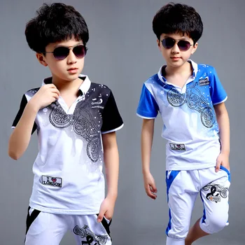 

2020 Summer New Boys Clothes Motorcycle Print Short Sleeve Knitted Children's Set Boys Fashion Casual Sport Suit Clothing Set