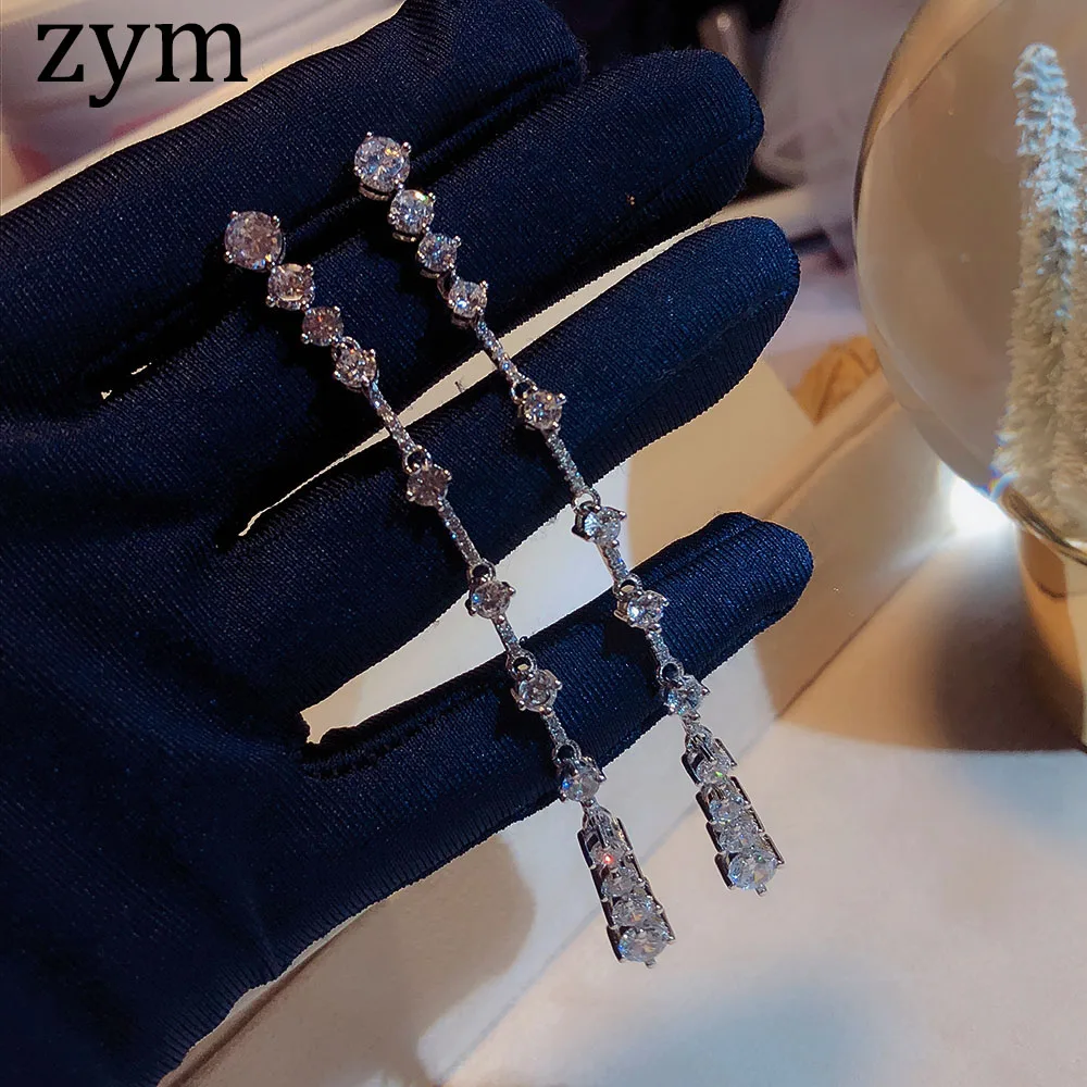 Zym2019 популярный бренд, S925 Стерлинговое Серебро, серьги с кисточками, высокое качество, циркониевые серьги, простой стиль, модные женские роскошные серьги