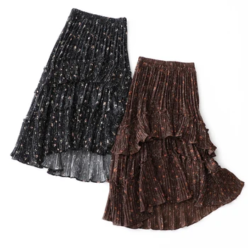 

Spring Floral Tiered A-line Irregular Boho Long Skirts Sweet Leopard Print Cakee Ruffles High Low Mid-calf Summer Long Skirts