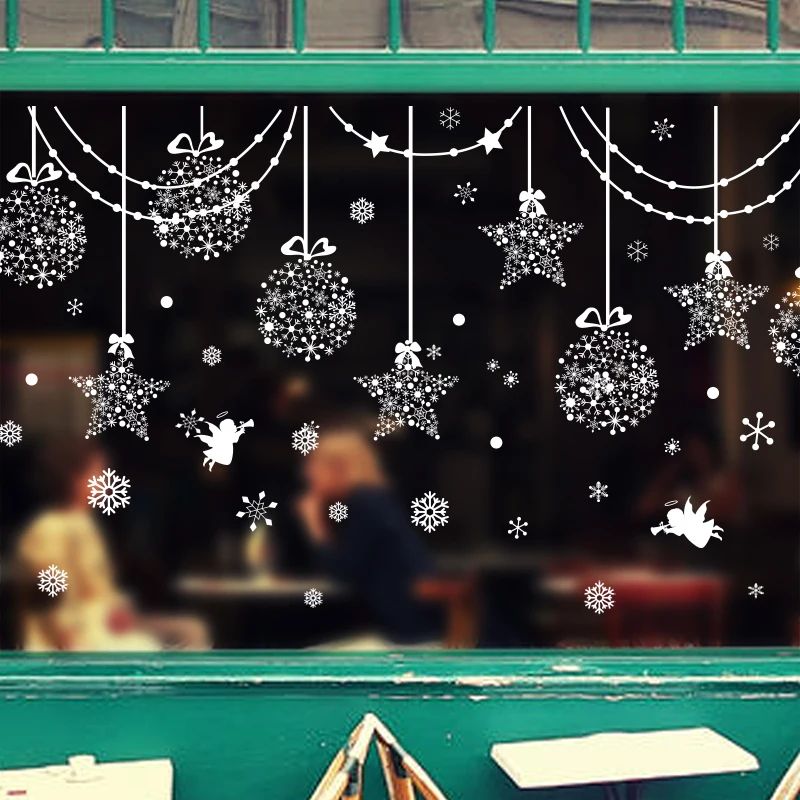 

Christmas Wall Stickers, Glass Window, Stickers, Ornaments, Stars, Shop Scene Layout