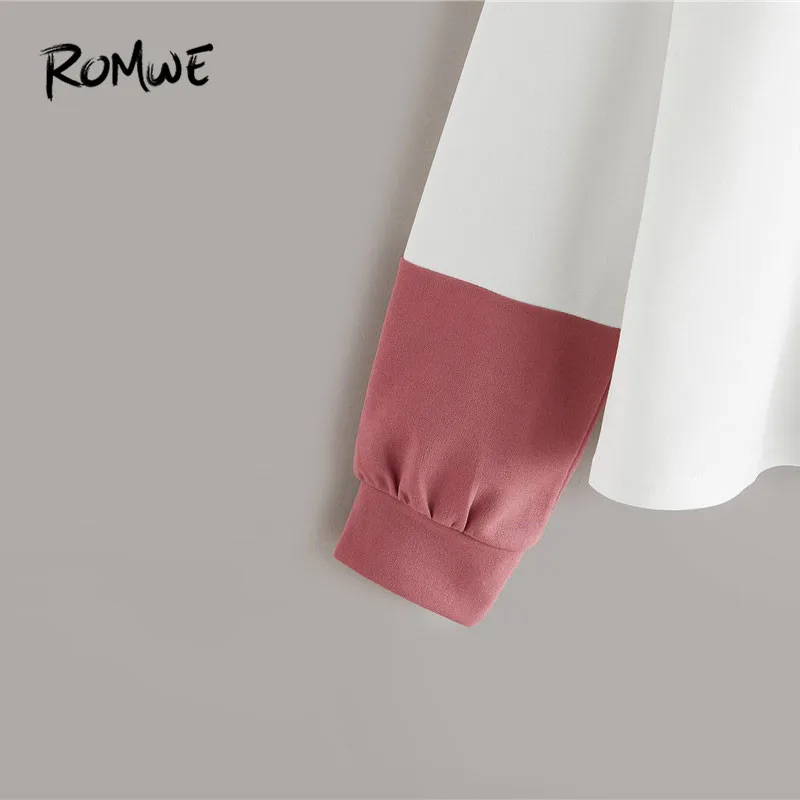 Romwe Womens Casual Cut and Sew Color Block Long Sleeve Round Neck Blouse Sweatshirt