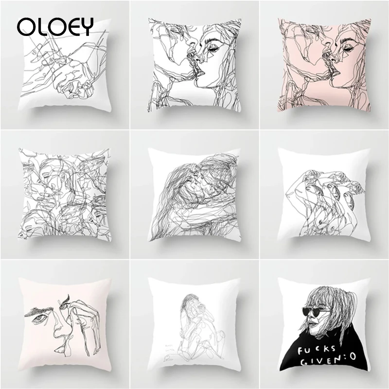 Men and Women Fashion Sketch Kissing Pillowcase Throw Pillow Polyester Printing Office ... | Дом и сад