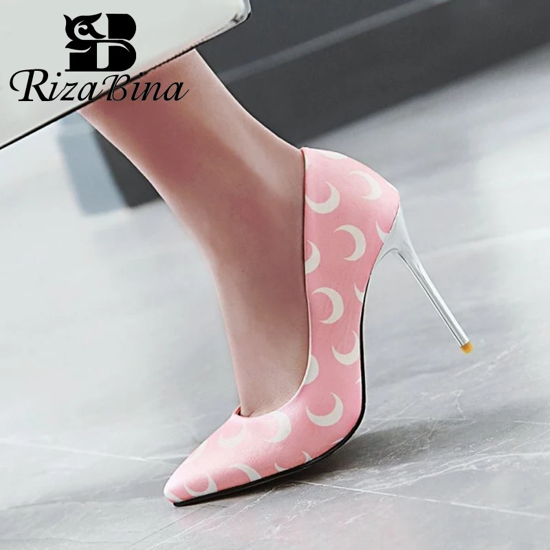 

RizaBina 2019 Spring New Women Pumps Pointed Toe Thin High Heel Shoes Fashion Wedding Office Lady Footwear Plus Size 31-46