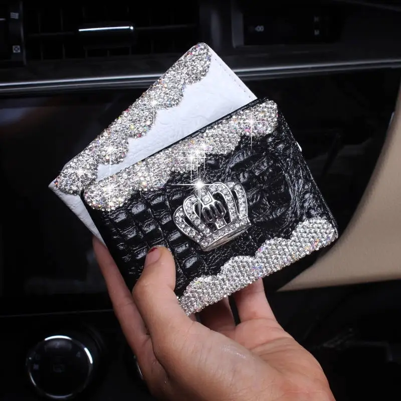Crocodile texture Genuine Leather Driver's License Holder Fashion Crown Diamond Crystal Driver Licence Wallet Purse Women Case |