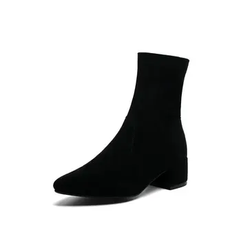 

2020 new Flock Warm Fur Autumn Winter Fashion Women Shoes Pointed Toe Thick High Heel Concise Ankle Boots Size 34-43