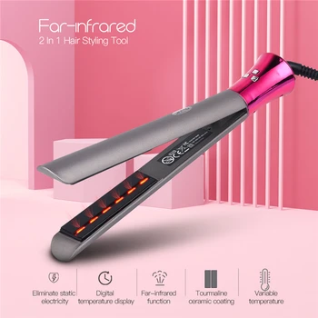 

Professional 2 In 1 Hair Straightener Curler Hair Flat Iron Infrared Straighting Iron Curling LED Display Hair Salon Styler Tool