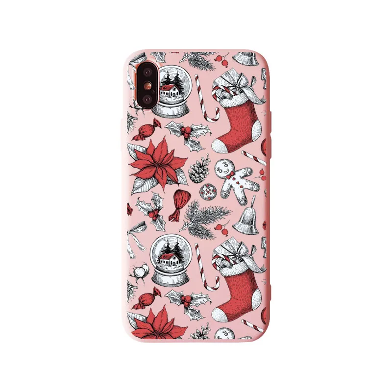 TPU Розовый чехол с Рождеством для iPhone 11 Pro Max милый мягкий чехол с изображением Санта Клауса лося для iPhone 11Pro XR XS Max 6 6S 7 8 Plus - Цвет: TPU