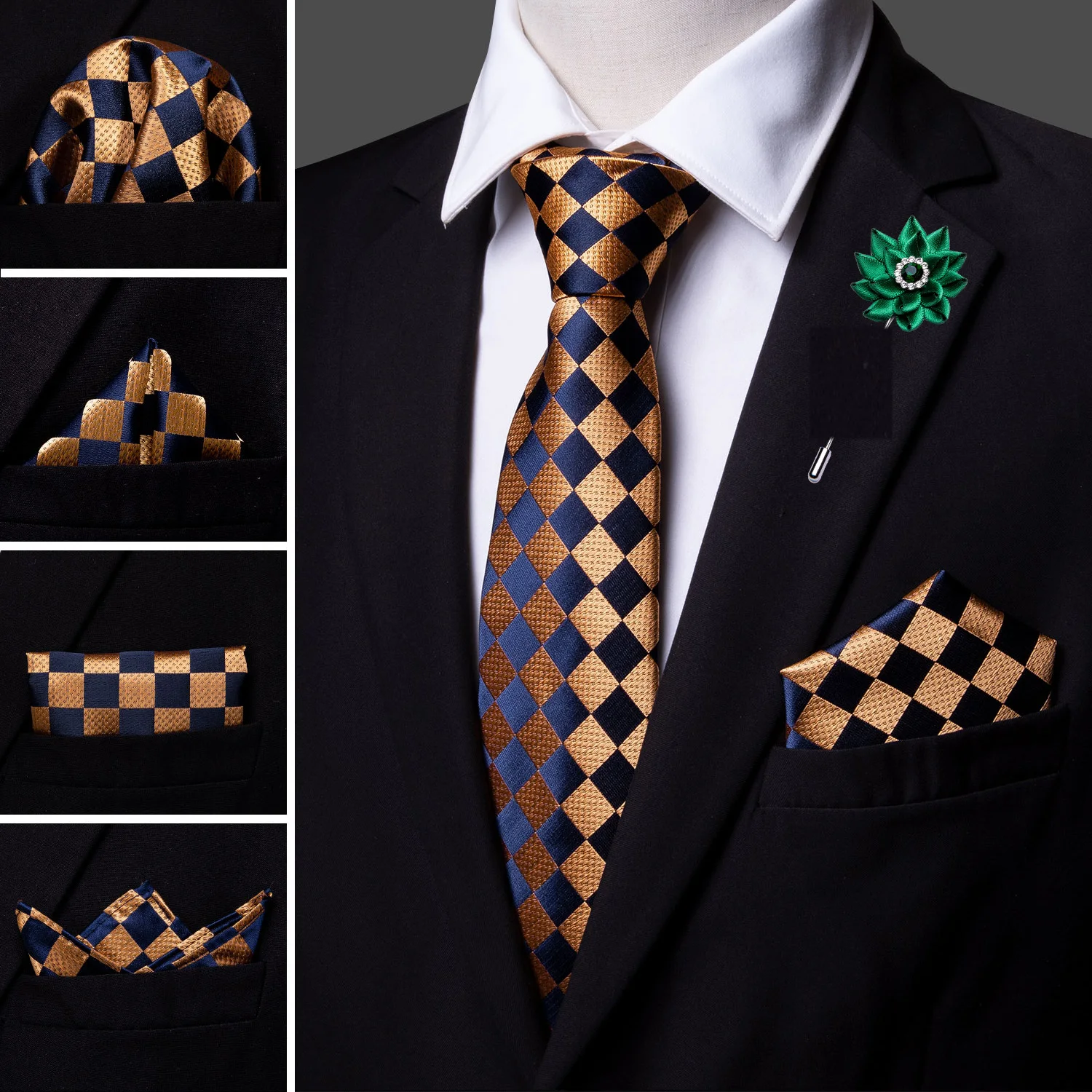 Оранжевый мужской свадебный галстук из 100% шелка Хрустальная брошь платок