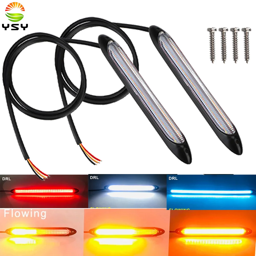 15.5cm, ICE and Amber YSY Led Car DRL Daytime Running Lights Strip Waterproof 12V Auto Headlight Sequential Turn Signal Yellow Flow Day Light Universal 2Pcs 