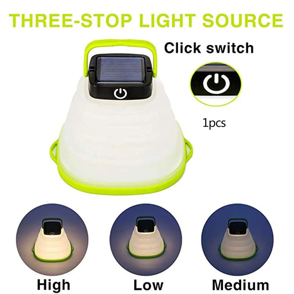 Solar Portable Led Camping Lantern Lights Outdoor Rechargeable Emergency Waterproof Light Collapsible Flashlight Hiking Tent
