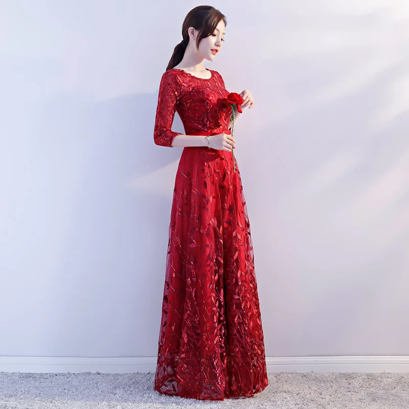 Традиционное китайское платье невесты, женское свадебное платье Qipao, элегантное весеннее длинное платье с круглым вырезом, роскошное вечернее платье, Vestido XS-3XL