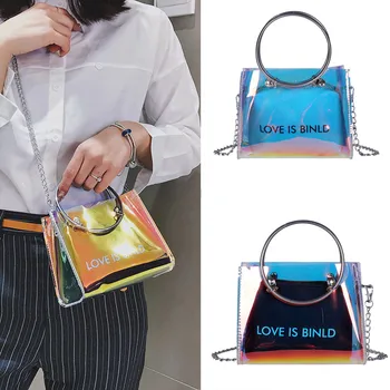 

2Pcs Women Messenger Bag 2019 Fashion Laser Bags Lady Jelly Square Shoulder Bag Crossbody Bags + Hand Wallet Female Handbag Sac