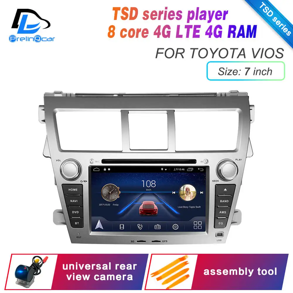 Android 9,0 DSP 4G Lte мультимедийный dvd-плеер для TOYOTA Vios 2008- лет Автомобильный подголовник монитор Радио Стерео навигационная система - Цвет: TSD 7inch  Vios