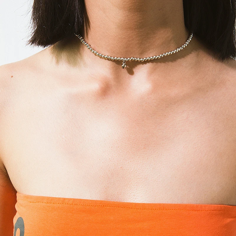 

Punk Pendant Beads Necklace For Women Geometric Single-layer Beaded Choker Necklaces Creative Bells Chain Chocker Jewelry Bijoux