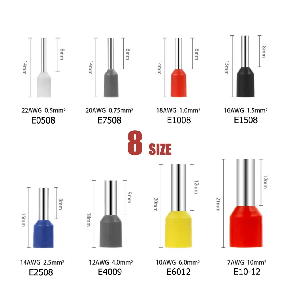 100 Stück AWG22-6 isolierte Kabelendklemmen EV0508 1008 1508 2508 4009 6012 1012 verzinnte Messingrohrstifte, Kabel-Crimpverbinder – Detail 18