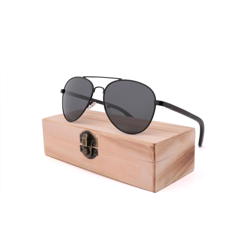 Gray wood case C Ретро Роскошные Модные поляризованные солнцезащитные очки для женщин и мужчин, фирменный дизайн, деревянная металлическая оправа+ эбеновые ножки, солнцезащитные очки для мужчин, для вождения - Цвет линз: Gray wood case C