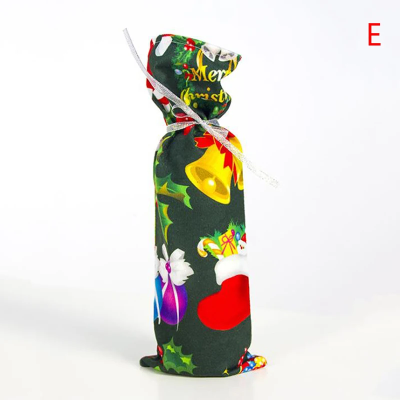E 1pc Christmas wine bottle Cover Bag With Ribbon String Holiday Dining Table Party Decor 7 color - Цвет: E