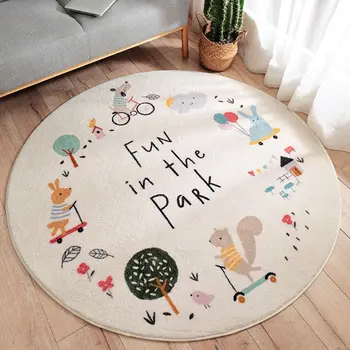 

100CM Cartoon Animal Faux Wool Plush Carpet Thicken Kids Room Round Area Rugs Game Play Baby Crawl Mat
