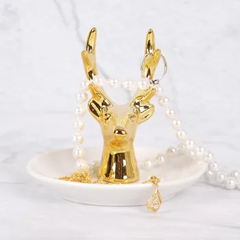 

Golden Deer Antler Storage Plate Mini Creative Ceramic Ring Tray Chic Necklace Decorative Display Plate Ceramics Jewelry Tray