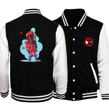 

2019 Deadpool Spider-Man Super Hero Funny Print Baseball Uniform Jackets Fashion Fitness Men Jacket Casual Men Coat Sportswear