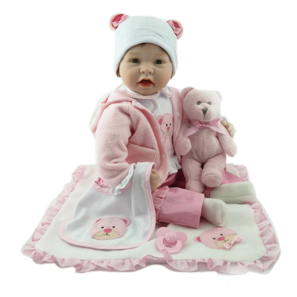 NPK DOLL Bebe reborn 22inch pink bear silicone reborn baby doll girl toddler alive baby l.o.l dolls surprises gift