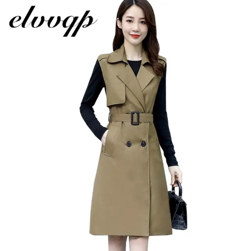 

Plus Size L-5XL Women Autumn Vest Coat Lady Wear Long Waistcoat Women Coat Casual Bandage Sleeveless Solid Color Vest Jacket