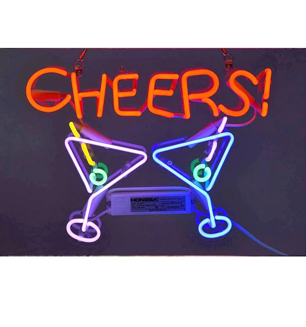 New Cheers Martini Neon Light Sign 14" Lamp Beer Pub Acrylic Real Glass Gift 