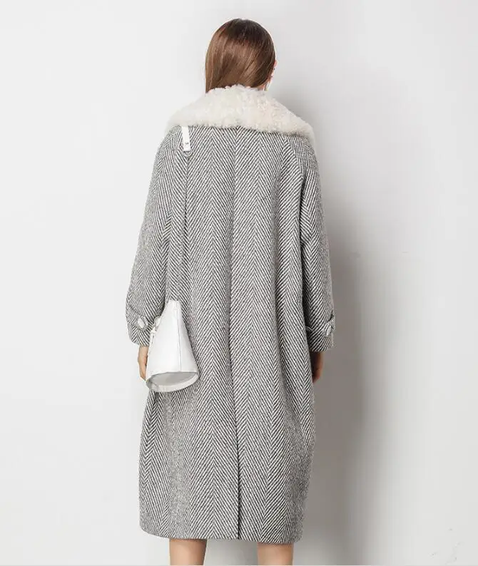 Пальто с натуральным мехом, осенне-зимнее пальто, женская одежда, Корейская винтажная шерстяная куртка, женские топы, овечья шерсть, Abrigo Mujer ZT3595