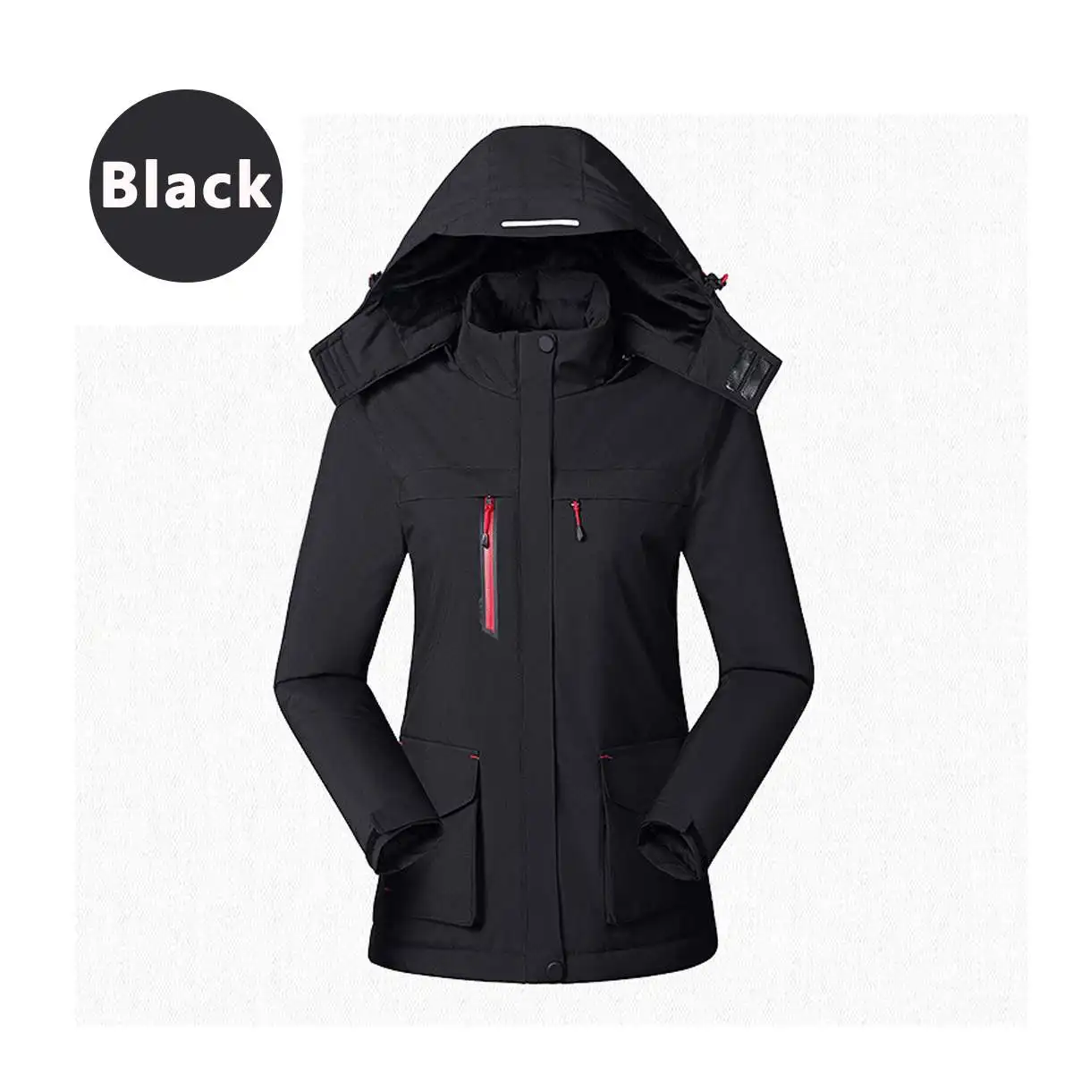 Куртка для пеших прогулок для женщин и мужчин с USB подогревом куртка с капюшоном уличная Водонепроницаемая ветровка зимняя Термоодежда лыжные куртки - Цвет: Черный
