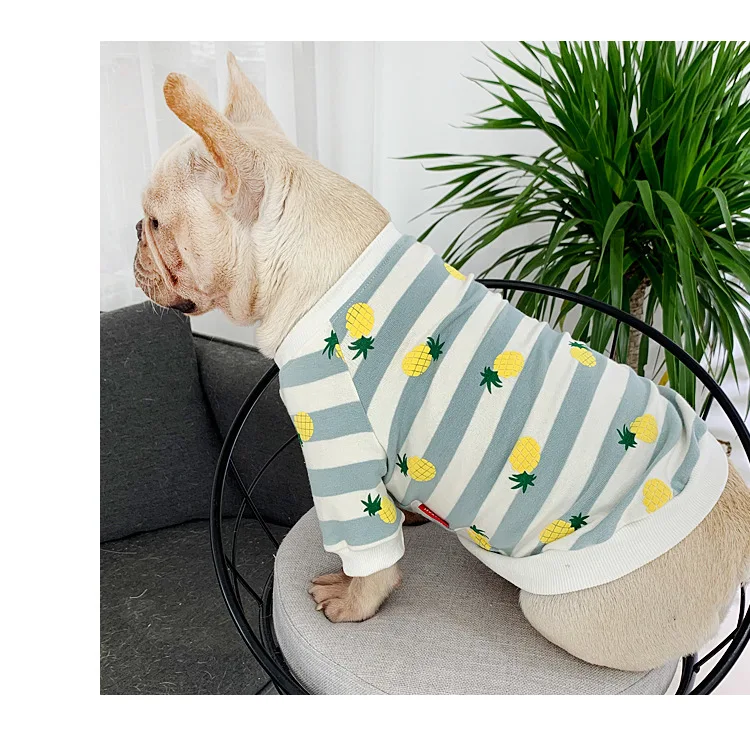 С принтом ананаса одежда с принтом в виде собак хлопок Pet куртки для собак, щенков, чихуахуа Костюмы для небольших для собачек-Мопсов Французский костюм для бульдога XQ160