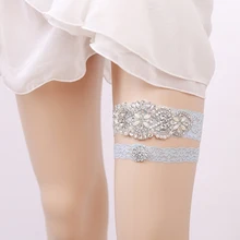 2 Pcs/set Daily Bridal Gift Thigh Party Elastic Intricate Beading Floral Lace Garters Accessories Prom Wedding Leg Rhinestones
