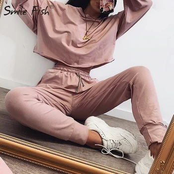 

Chic Women Matching Sets Solid Casual Loose Long Sleeve Pullovers Shirts Sweatpants Suits Two Pieces 2020 Outfit Tracksuit G1795