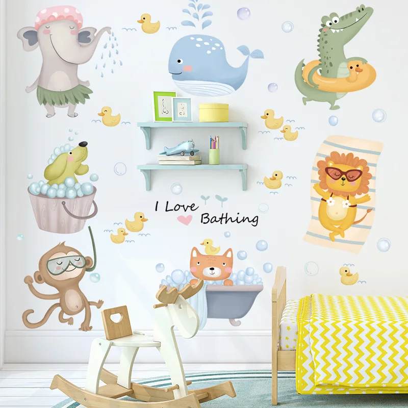

Cartoon Animal Wall Stickers For Children's Room Kindergarten Bathroom Self-adhesive PVC Wall Decals Home Decor Waterproof