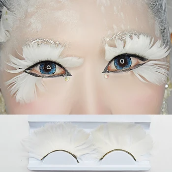 

2 Pair White Cosplay Halloween Feather False Eyelashes Handmade Party Exaggerated Fake Eye Lashes Extension Makeup Tool