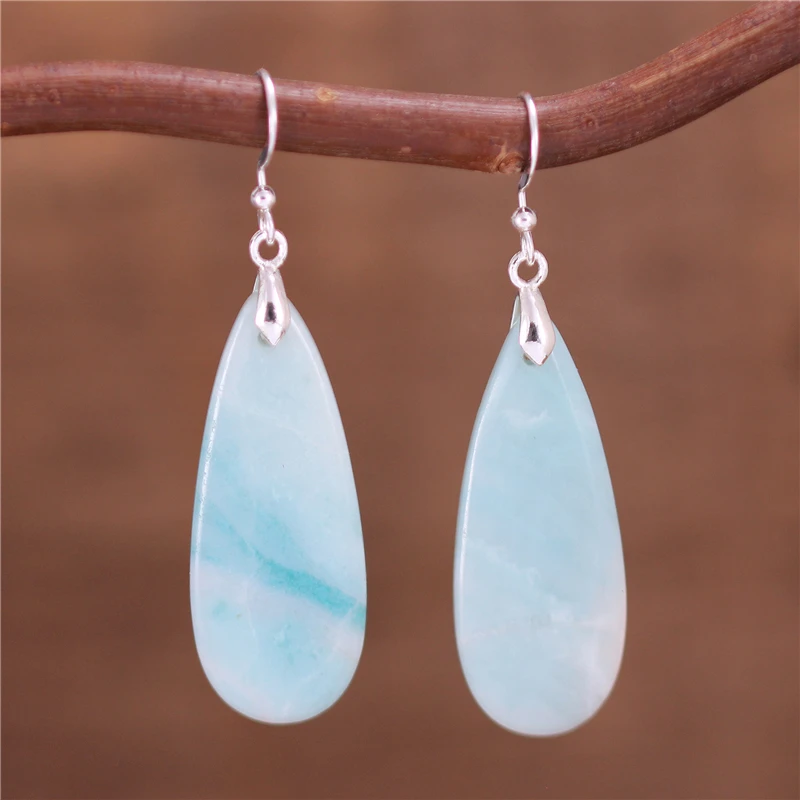 

Boho Stone Teardrop Earrings Natural Amazonite Elegant Dangle Earrings Gemstones Jewelry Gifts Dropship Wholesale