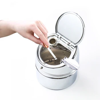 

Stainless Steel Car Ashtray Portable Home Office Smokeless Ashtray Cigarette Cylinder Ash Tray Holder Cover Smoking Accessories