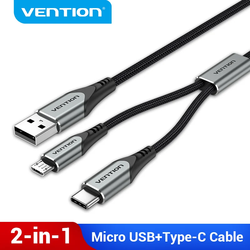 Vention USB Type C Cable for Huawei Mate 30 P40 Pro 2 in 1 Micro USB Data Charging Cable for Samsung Xiaomi Type C Charger Cable