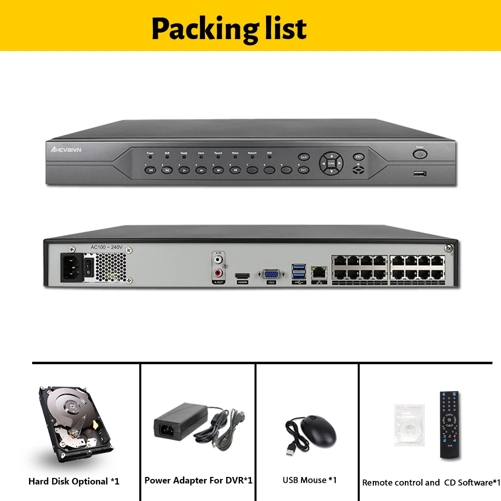 Металлический Чехол AHCVBIVN H.265 NVR VGA HDMI 4CH 8CH 16CH CCTV NVR 5M 4M 3M 1080P ip-камера ONVIF 2,0 система безопасности 16CH 5M NVR