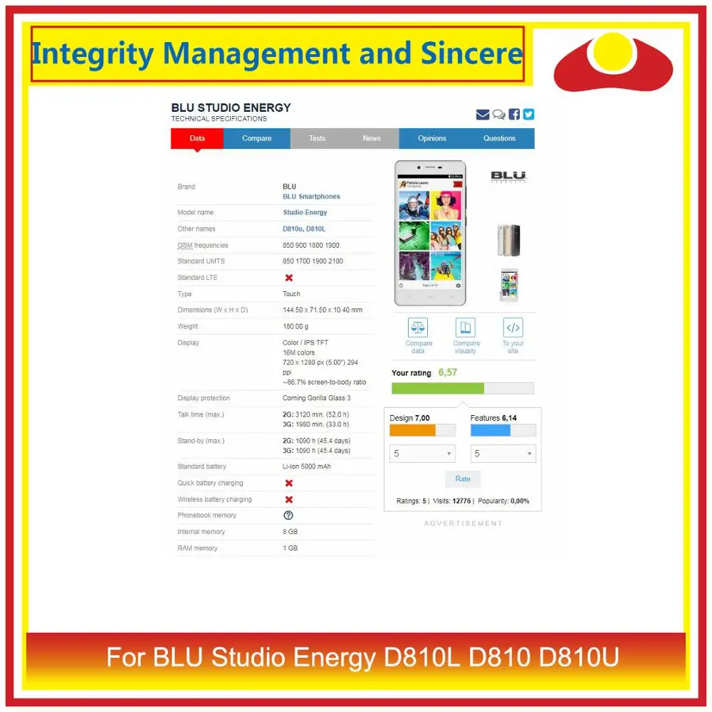 Для BLU Studio Energy D810L D810 D810U сенсорный экран дигитайзер Сенсорная панель сенсор передняя внешняя стеклянная линза Замена сенсорного экрана