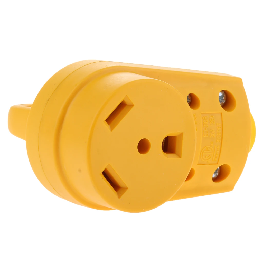 125V/30Amp Heavy Duty RV Replacement Famale  Plug with Ergonomic Grip Handle, Yellow