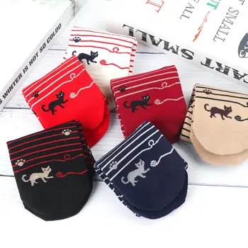 

Cartoon Cat Animal Design Female Socks Footprints Design Stripe Cotton Sock Women Winter Autumn Warm Sock Floor Socks