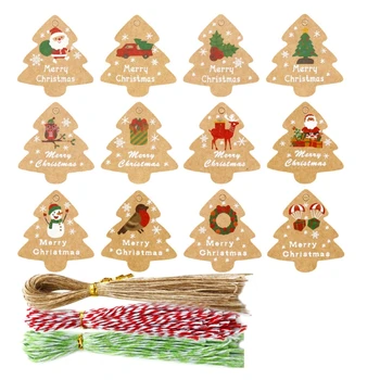 

144pcs Christmas Paper Tags DIY Handmade Crafts with Rope Food Packaging Labels Gift Wrapping Wedding Party Favors Decor