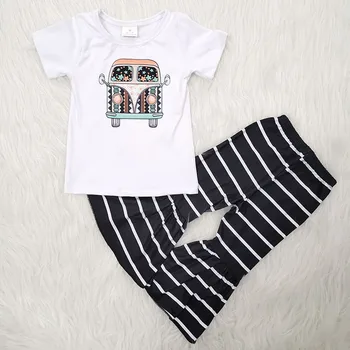 

Baby Kids Clothes Children Girls Toddler Bus White Tshirt Bell Bottom Pants Girls Boutique Outfits Set Ropa De Nina Spring 2020