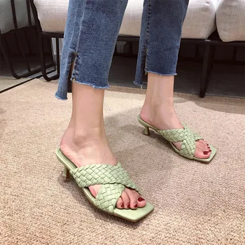 

Summer Women Slipper Square Toe Sandal Summer Square High Heel Slides Outdoor Slip On Ladies Sandal Sandal Shoes