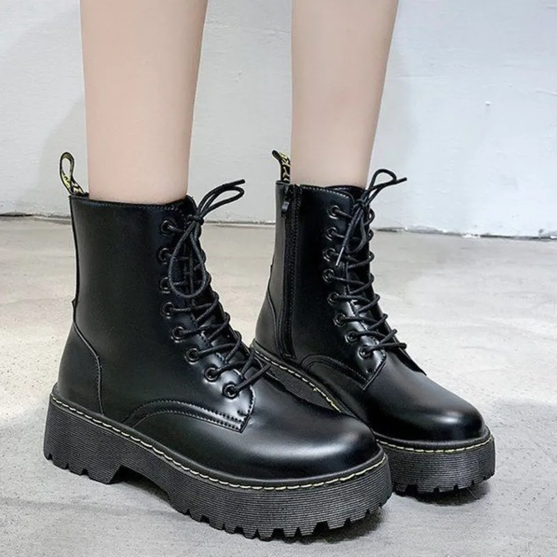 Женские кожаные ботинки Цвет Черный Сезон осень Модная женская обувь