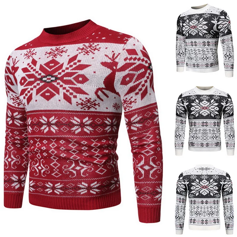 WENYUJH мужской Рождественский свитер, осенний зимний пуловер с круглым вырезом и принтом, вязаный джемпер, свитера, Повседневная тонкая мужская одежда